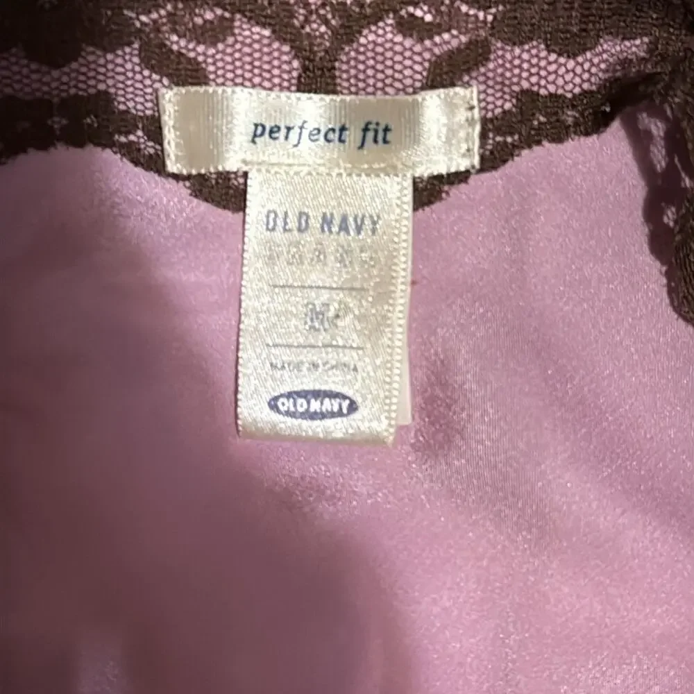 Vintage Y2K Old Navy Silk Babydoll Lace Trim Mini Slip Dress M Fairy Coquette - Picture 7 of 8